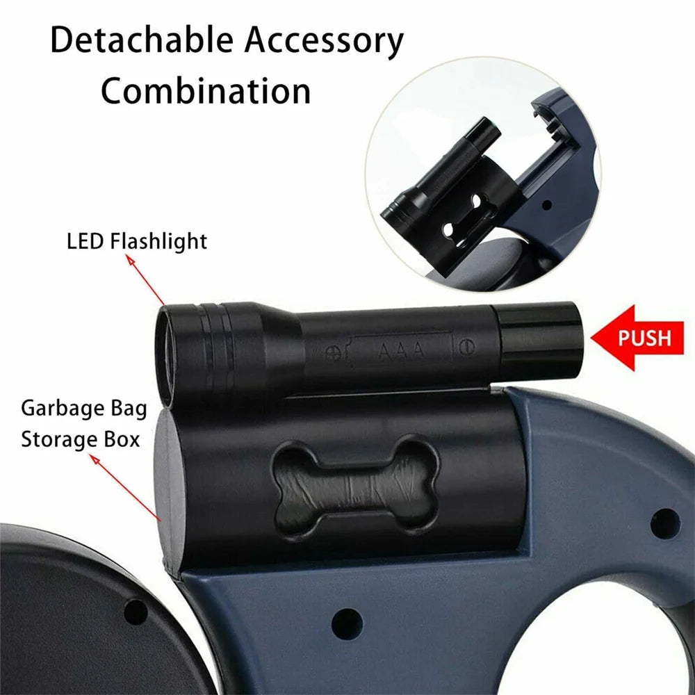 Reflective, Tangle-Free Nylon Double Retractable Dog Leash with LED Lights