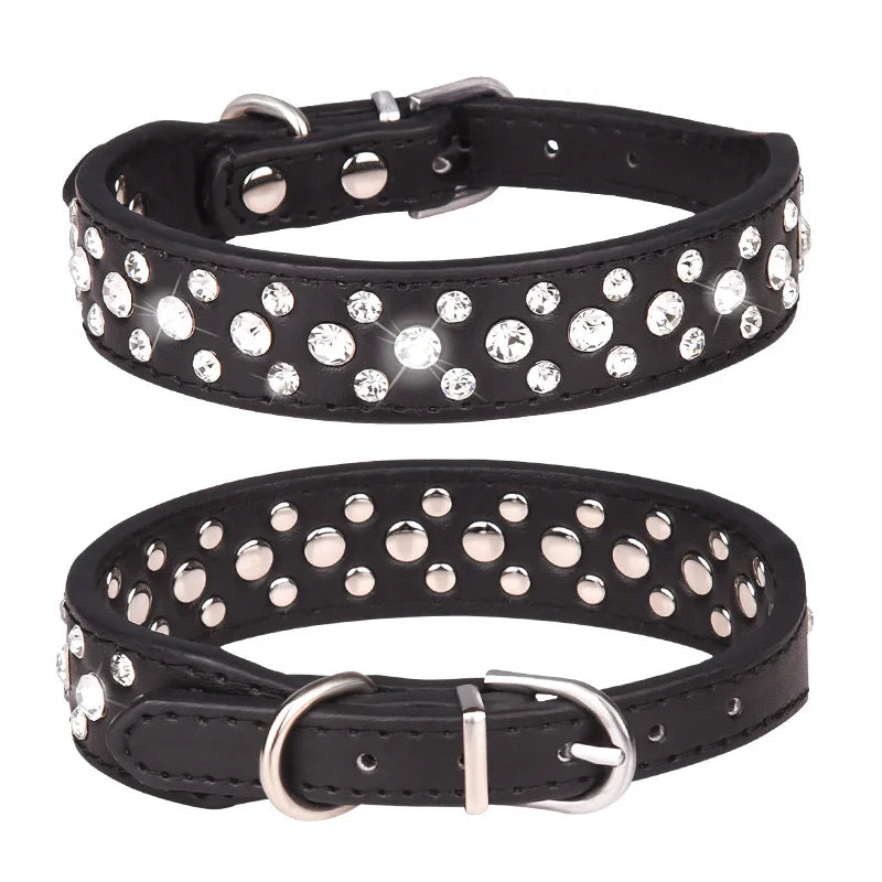 Sparkly Adjustable Rhinestone PU Pet Collar