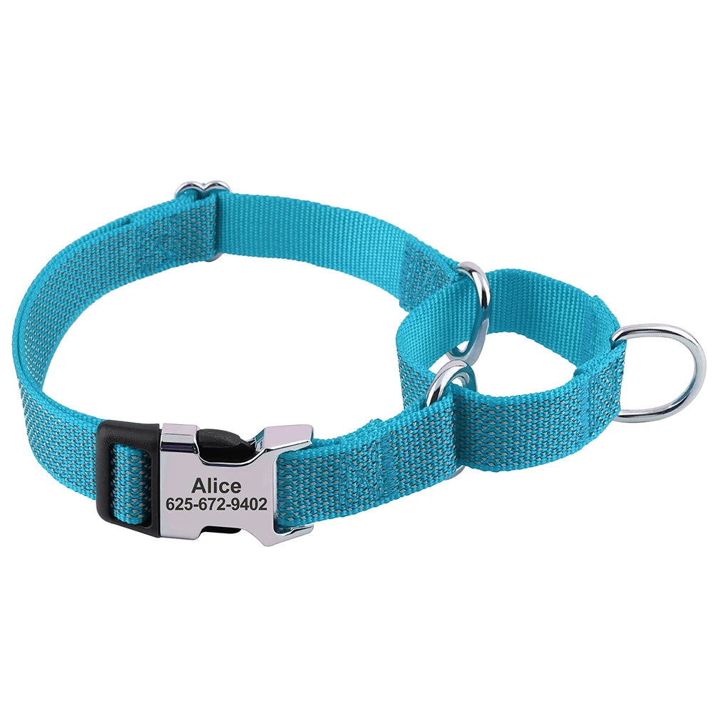 Engraved Metal Custom Reflective Martingale Dog Collar