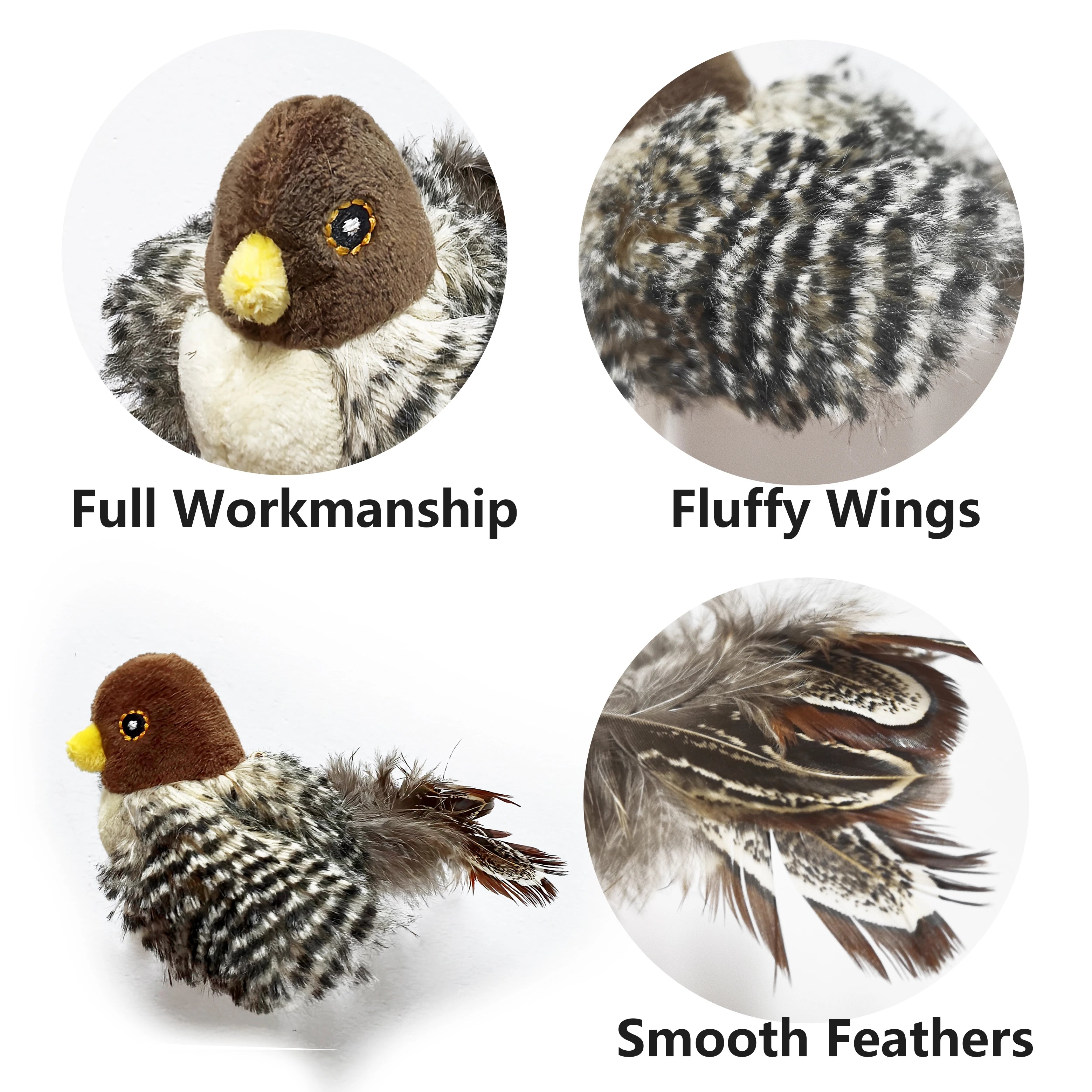 Electric Cat Toy Squeaky Plush Bird with Feather & Catnip