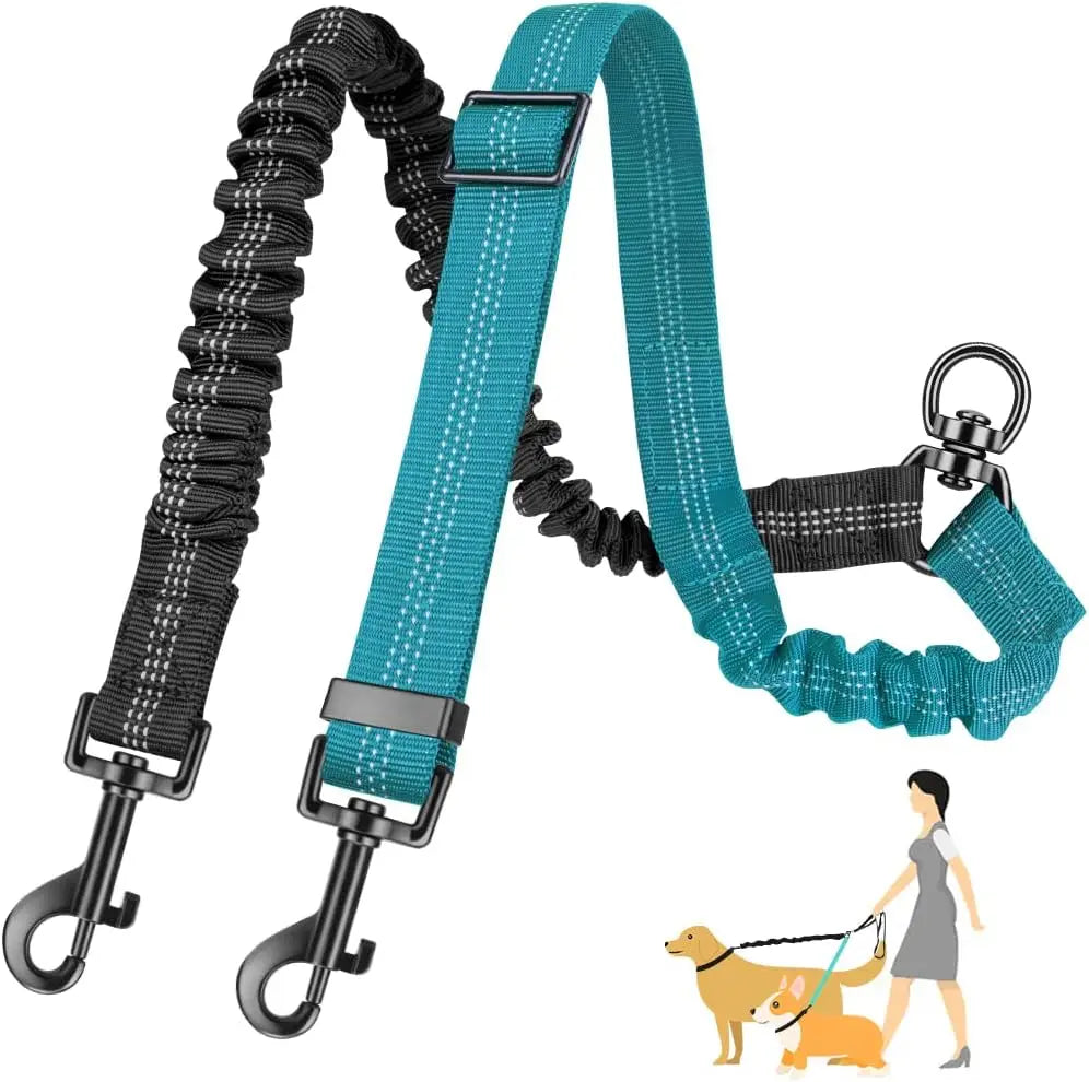 Adjustable Shock-Absorbing 16ft Dual Dog Leash Attachment