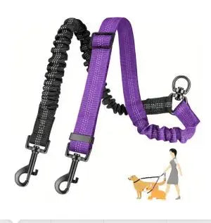 Adjustable Shock-Absorbing 16ft Dual Dog Leash Attachment