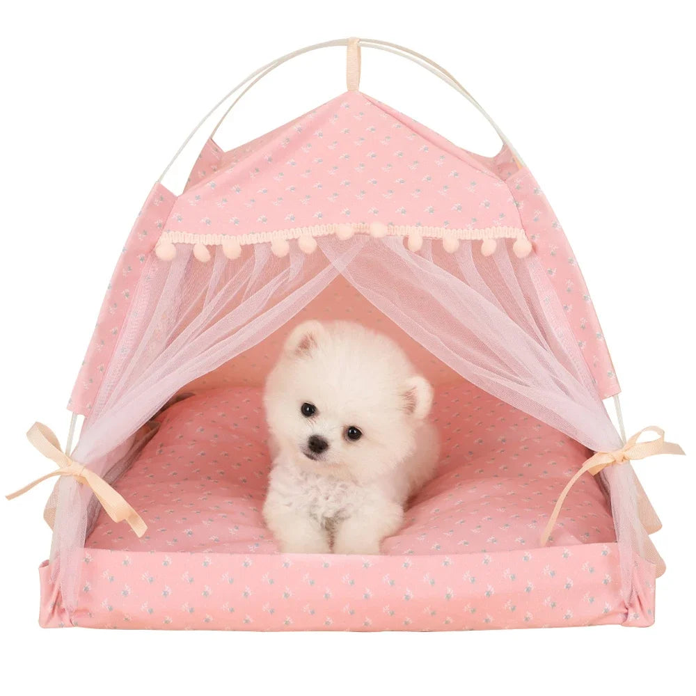 Floral Print Pet Tent House Foldable Indoor Bed