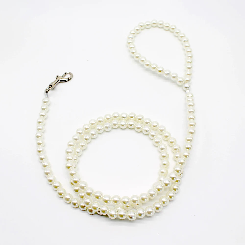 Imitation Pearl Wire Rope Lead Exquisite Handmade Beaded Dog Leash