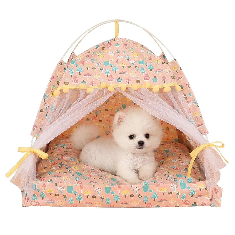 Floral Print Pet Tent House Foldable Indoor Bed