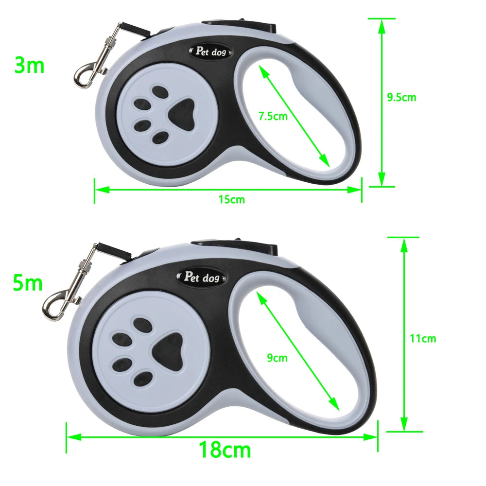 Retractable Nylon Lead 3M/5M Dog Leash with Paw Design