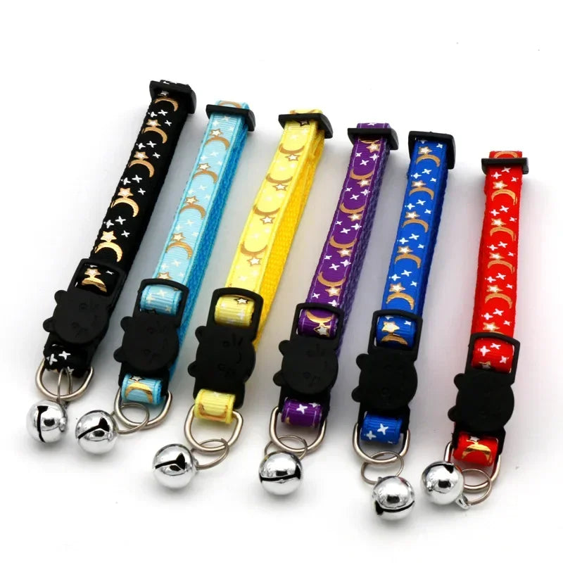 Safety Buckle Reflective Gold Star & Moon Pet Collar