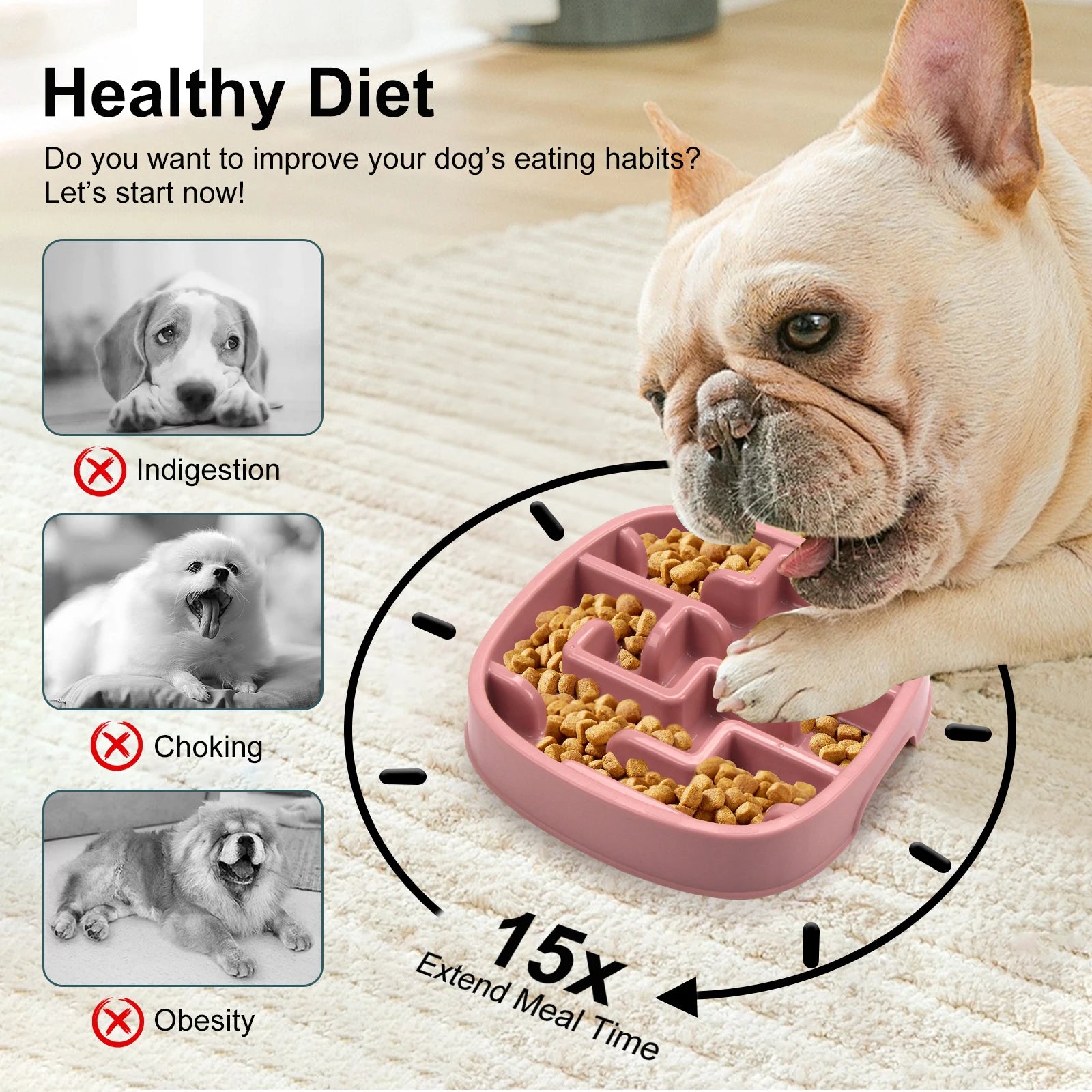 Anti-Choking Pet Bowl – Slow Feeder Dish for Dogs & Cats