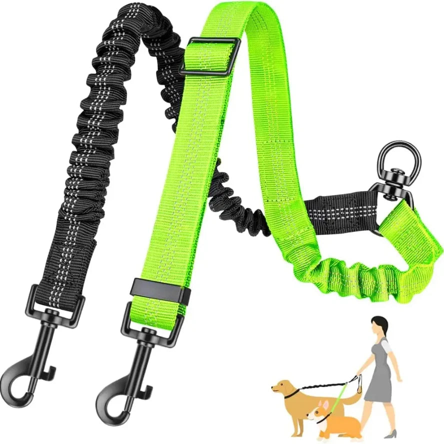 Adjustable Shock-Absorbing 16ft Dual Dog Leash Attachment