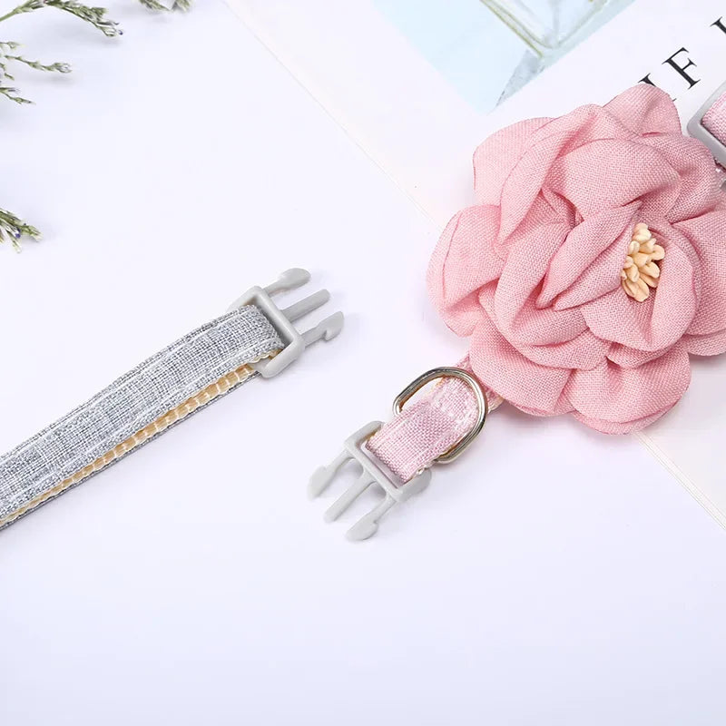 Adjustable Cat & Puppy Collar with Cute Bow and Flower