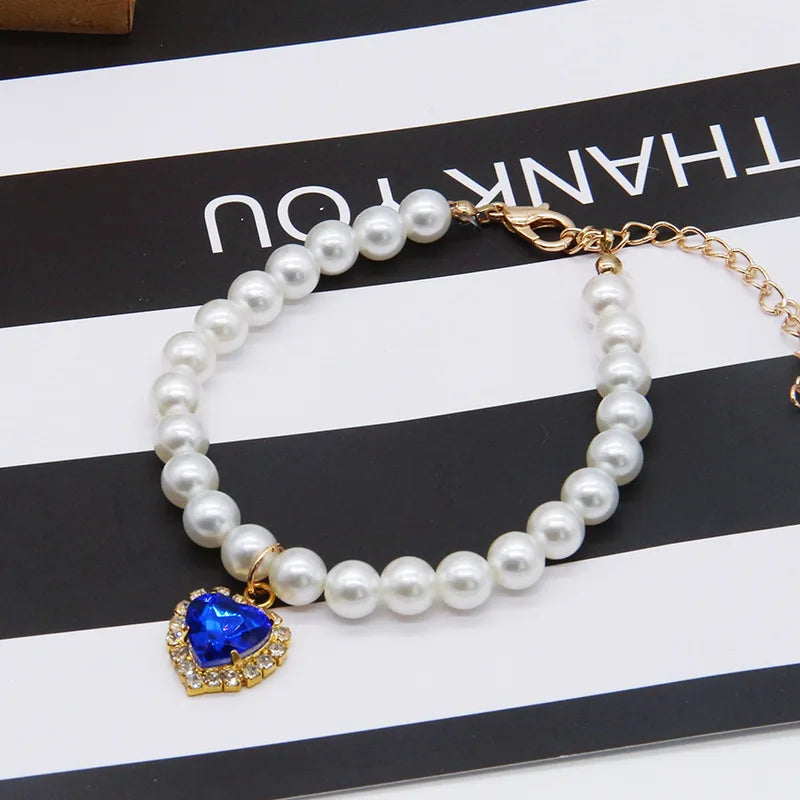 Adjustable Necklace with Gem Pendant Princess Pearl Pet Collar