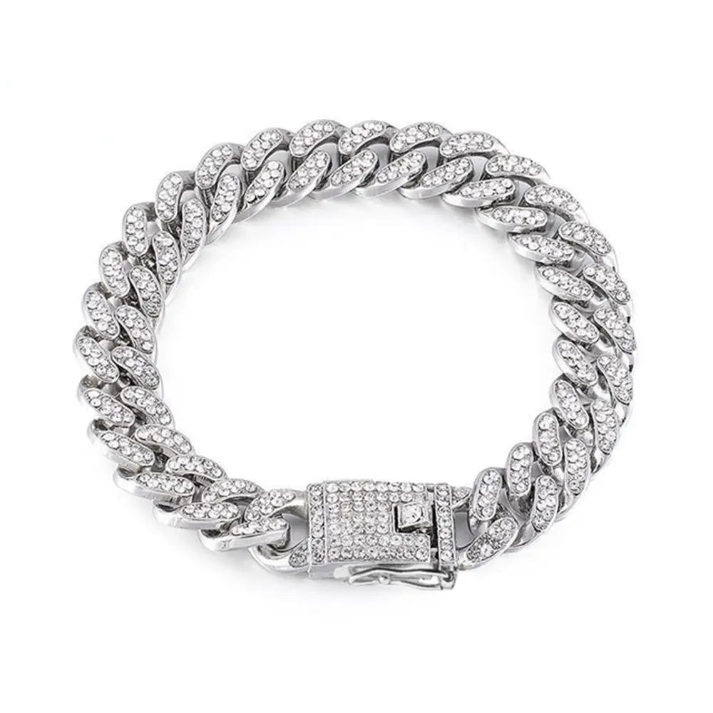 Heavy Metal Fashion Rhinestone Dog Chain Collar