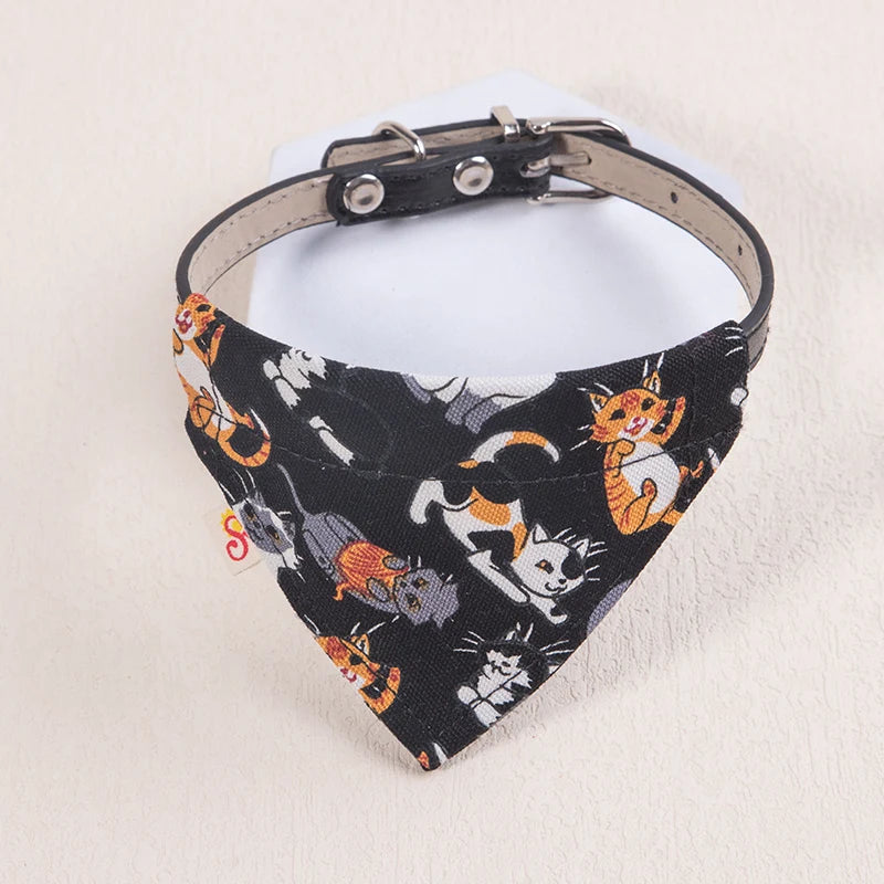 PU Leather Pet Collar Adjustable Scarf Style for Cats & Small Dogs