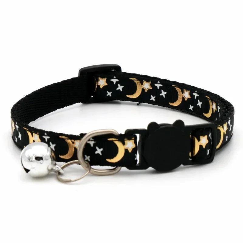 Safety Buckle Reflective Gold Star & Moon Pet Collar