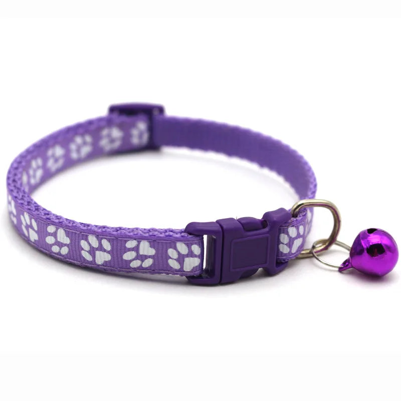 Colorful Pet Collar with Bell Adjustable Cartoon Footprint Design
