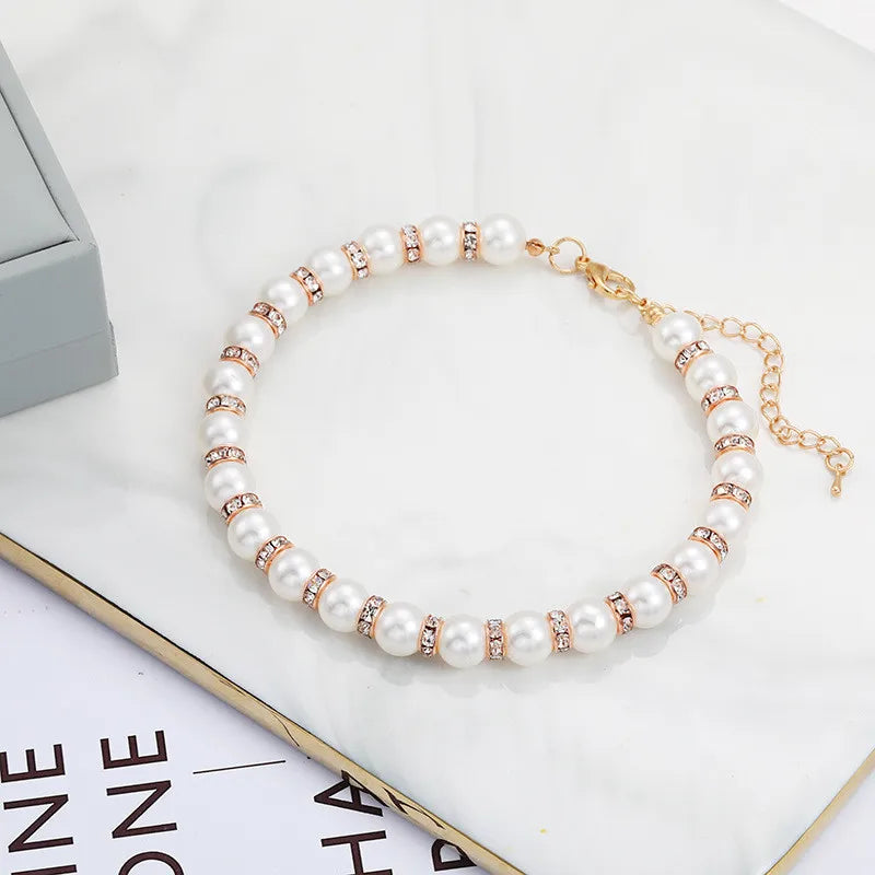 Adjustable Necklace Rhinestone & Imitation Pearl Pet Collar