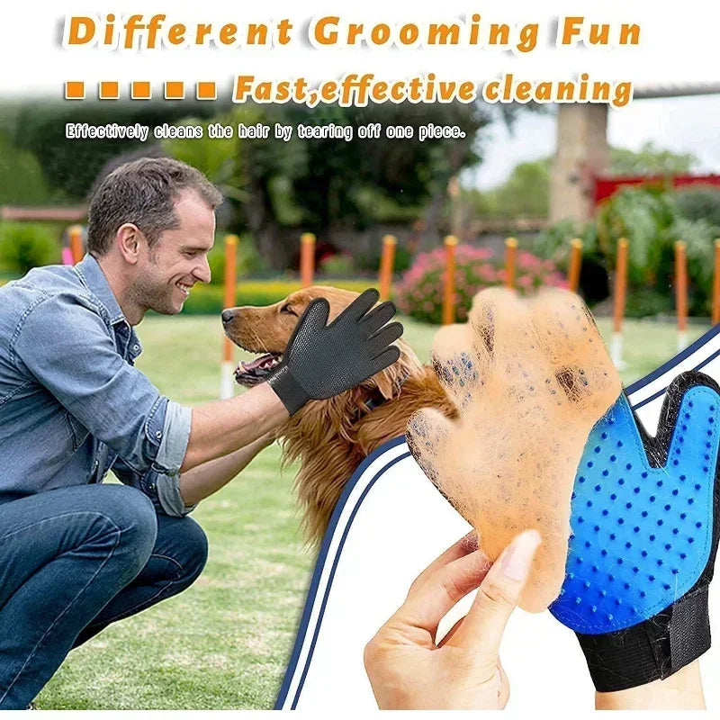 Pet Grooming Gloves Massage & Cleaning Tool for Cats & Dogs