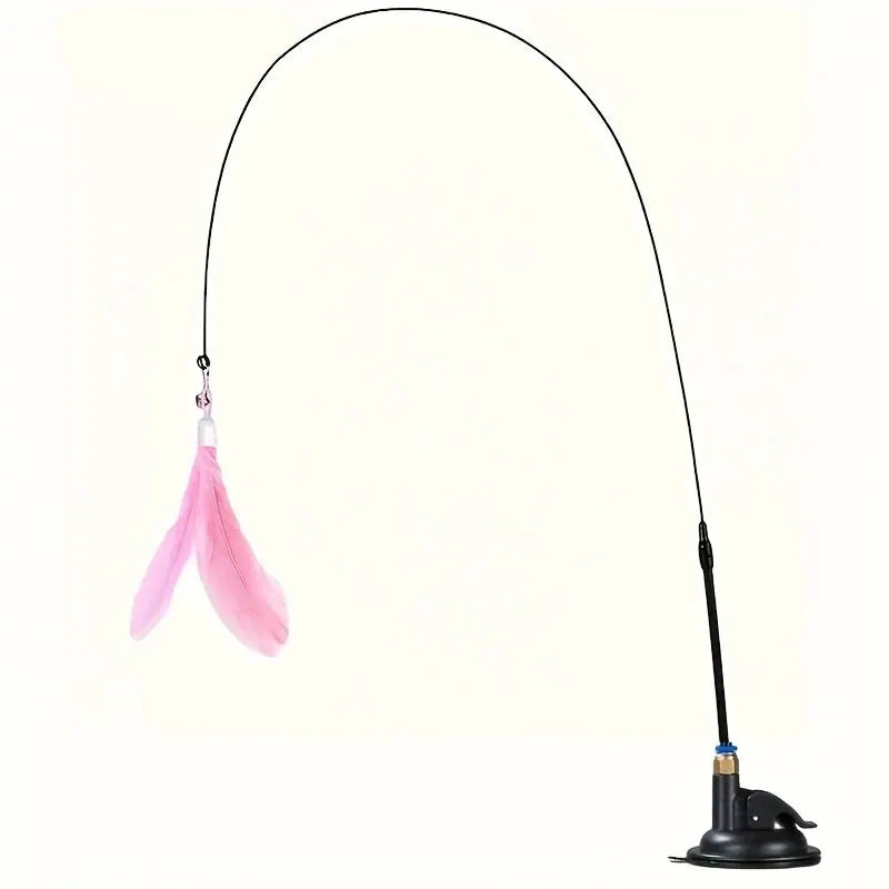 Cat Teaser Toy Interactive Feather & Bell Wand with Suction Cup Pole