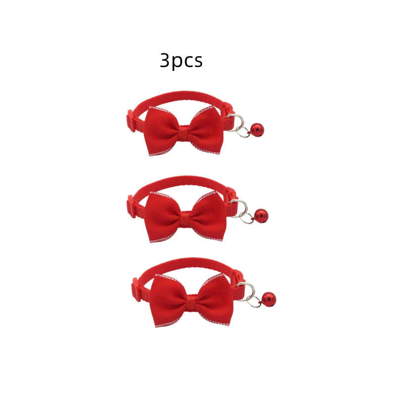 Adjustable Red Bow Bell Pet Collar with Buckle
