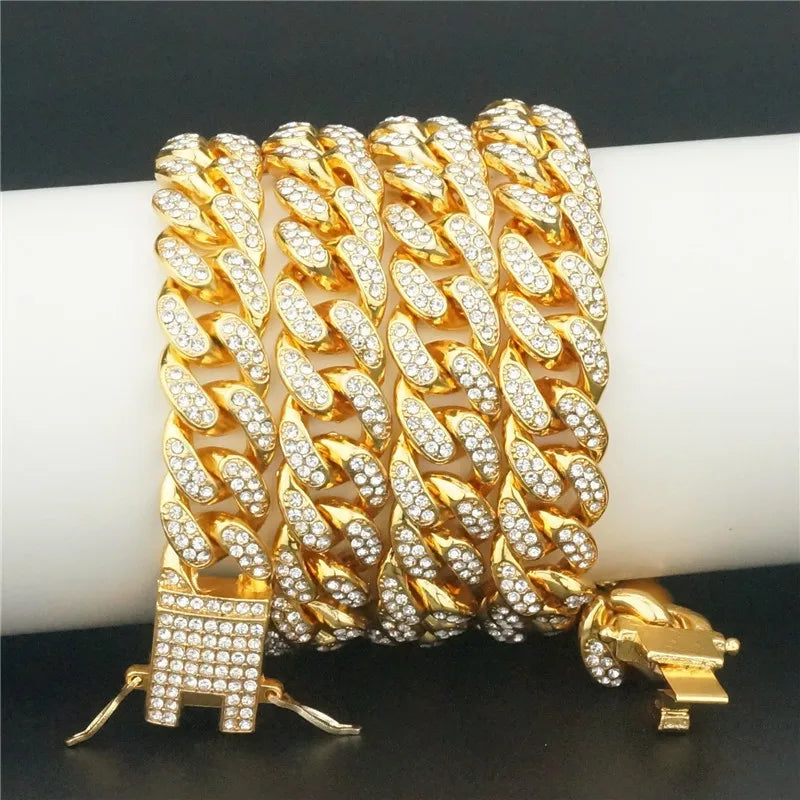 Strong Metal Bling Choke Slip Rhinestone Gold Dog Chain Collar