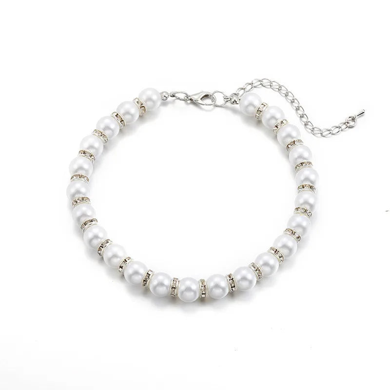 Adjustable Necklace Rhinestone & Imitation Pearl Pet Collar