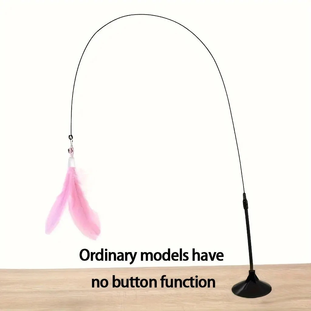 Cat Teaser Toy Interactive Feather & Bell Wand with Suction Cup Pole