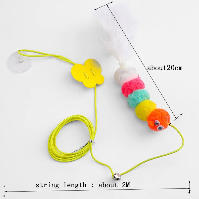 Hanging Cat Teasing Stick Dragonfly Feather Toy with Bell & Elastic Rope