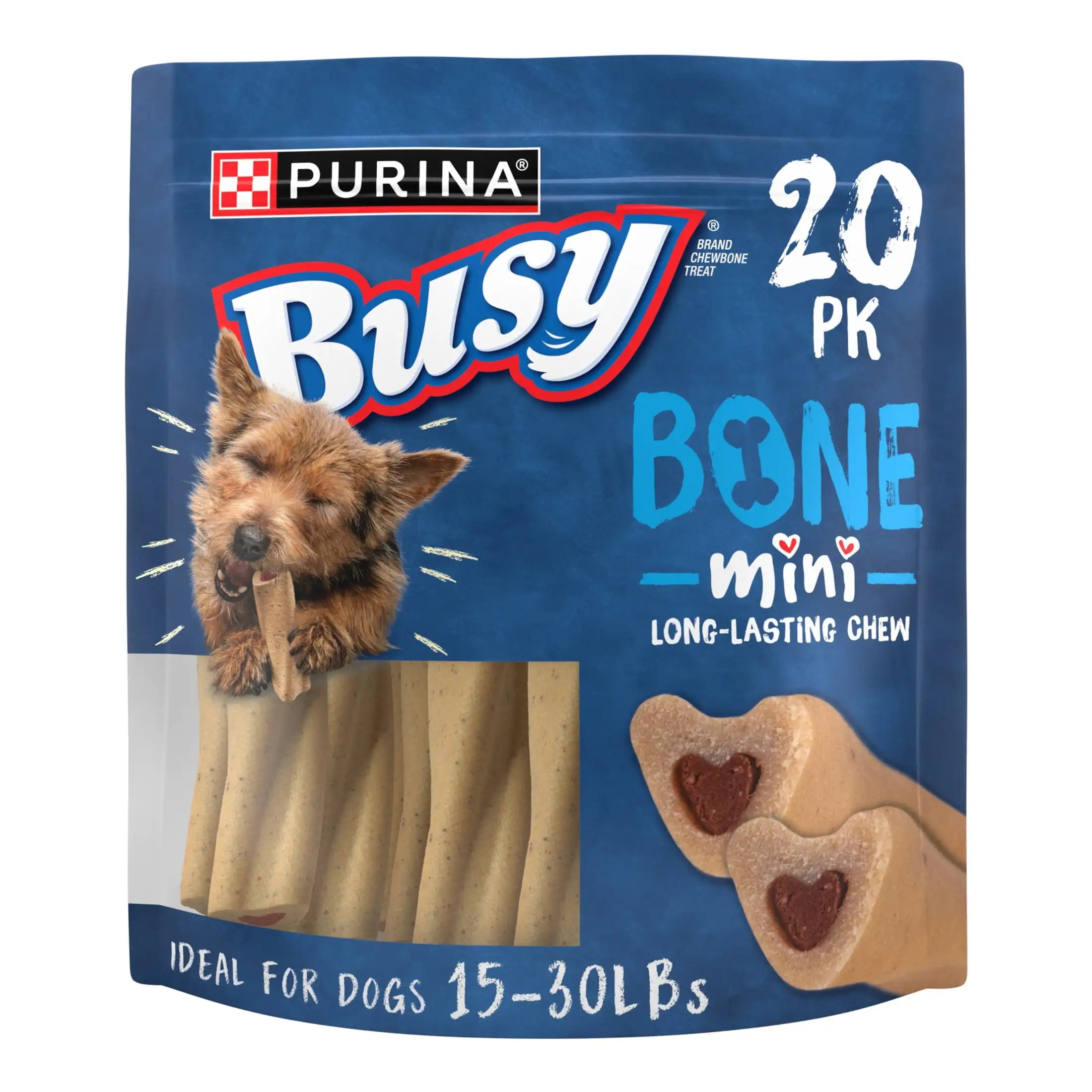Purina 15-30 lbs Dog Treats with Real Pork, Long-Lasting Chews, 35 oz Pouch (20 Count)