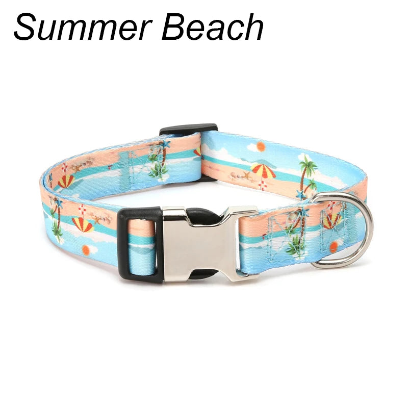 Forest Pattern & National Style Stripes Adjustable Nylon Dog Collar