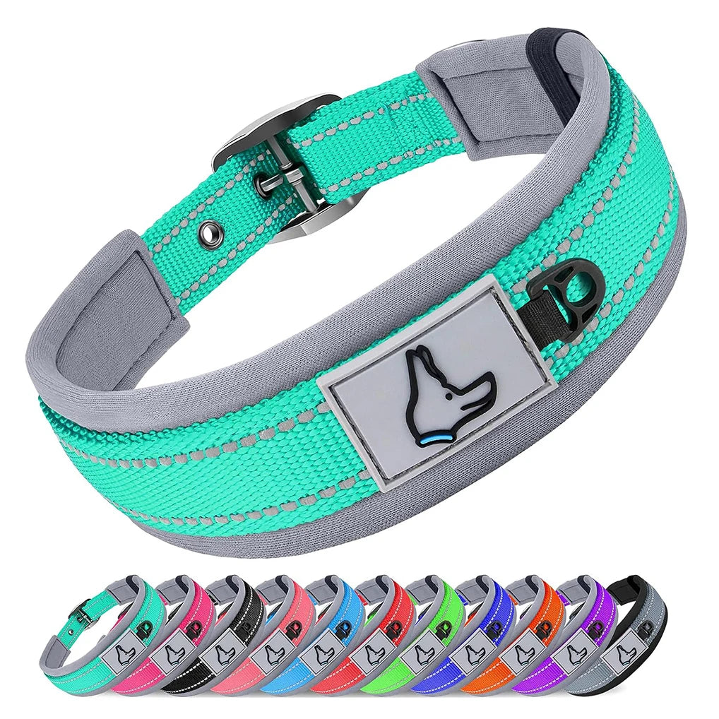 Adjustable Heavy-Duty Nylon Neoprene Padded Reflective Dog Collar