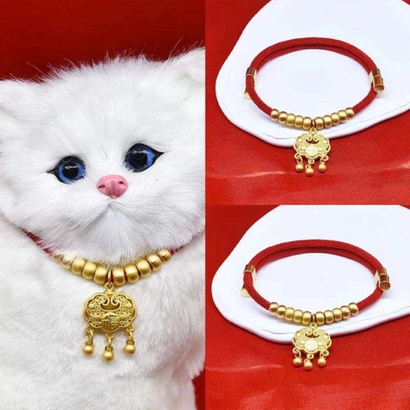Classic Pet Necklace with Safety Lock Adjustable Red String Cat Collar
