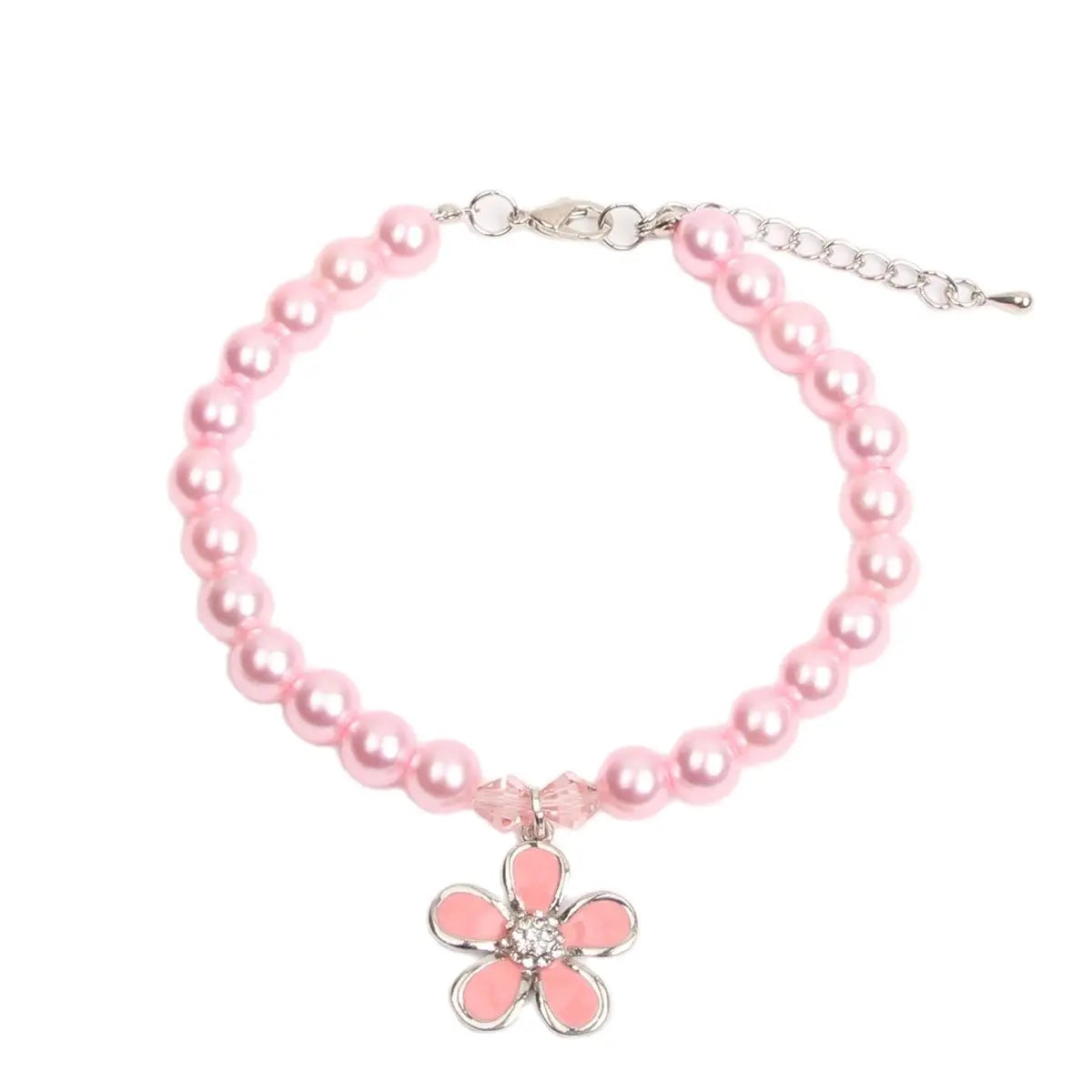 Rhinestone Pet Jewelry with Flower Pearl Dog Necklace Collar