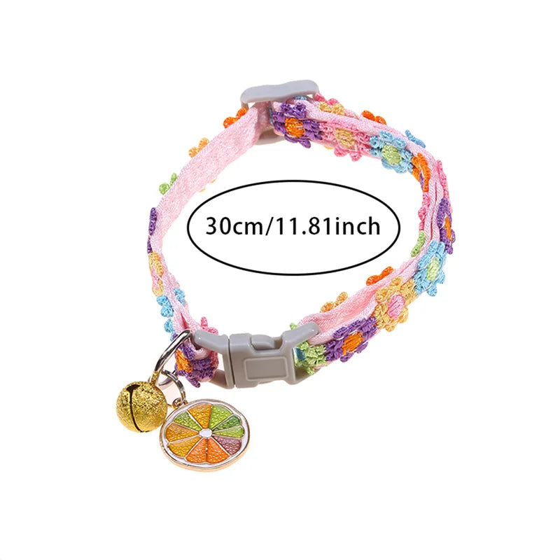 Colorful Pet Collar with Bell Adjustable Cartoon Print for Dogs & Cats
