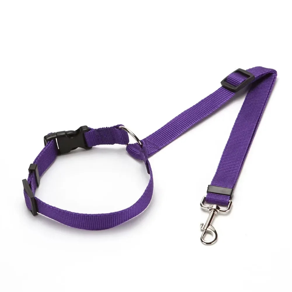 2-in-1 Adjustable Solid Color Nylon Safety Pet Car Seat Belt & Leash