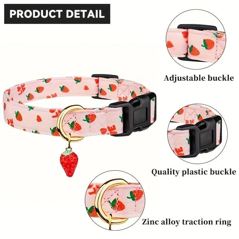 Adjustable Buckle Fruit Print Polyester Dog Collar Set
