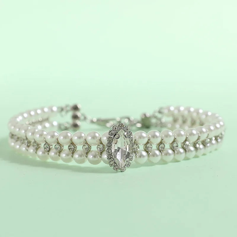 Luxury Pearl Pet Necklace Rhinestone Collar for Cats