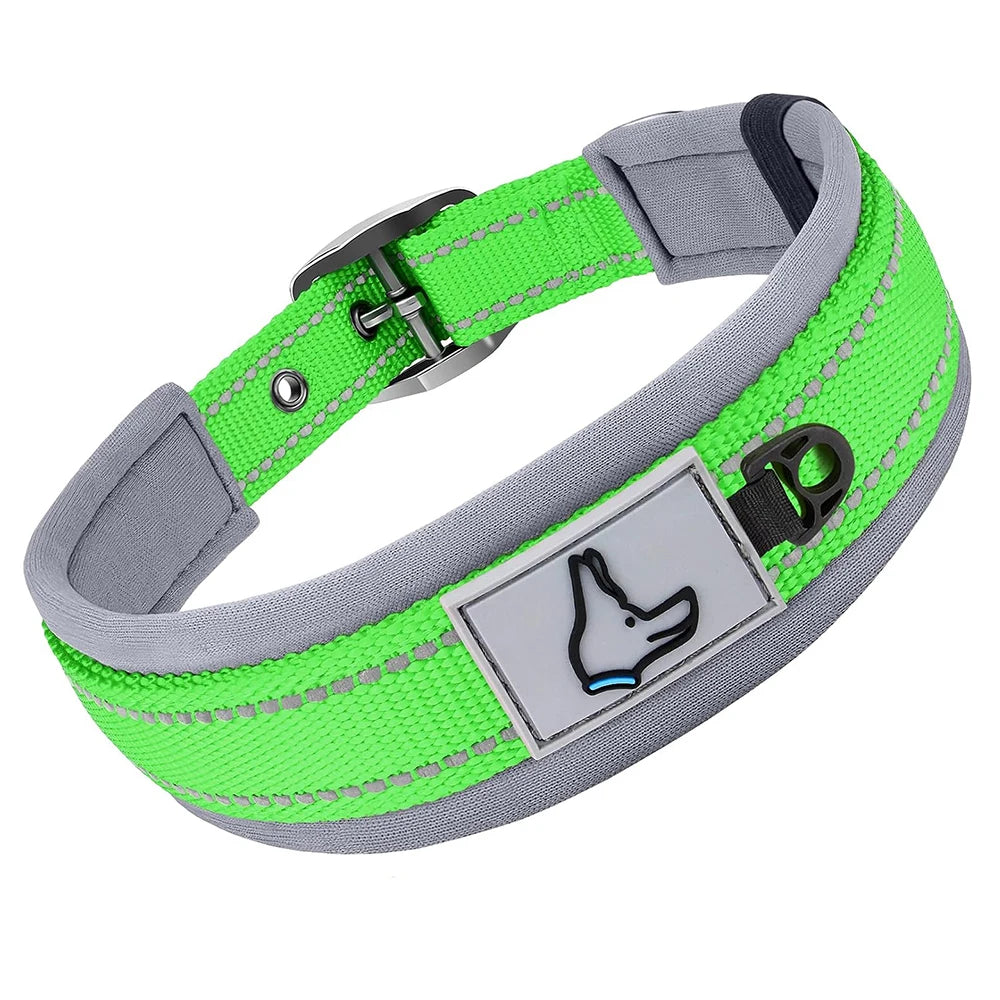 Adjustable Heavy-Duty Nylon Neoprene Padded Reflective Dog Collar