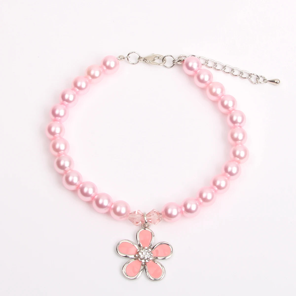 Rhinestone Pet Jewelry with Flower Pearl Dog Necklace Collar