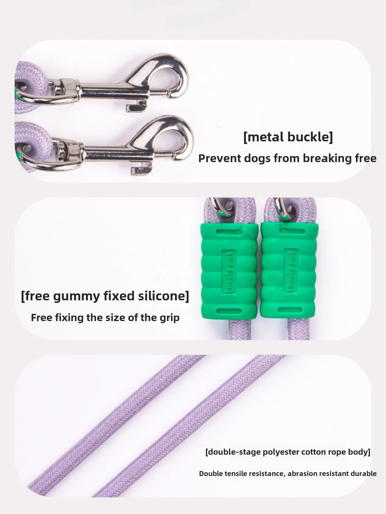 1.5m Double Elastic 2-Way Coupler Rope Dog Leash