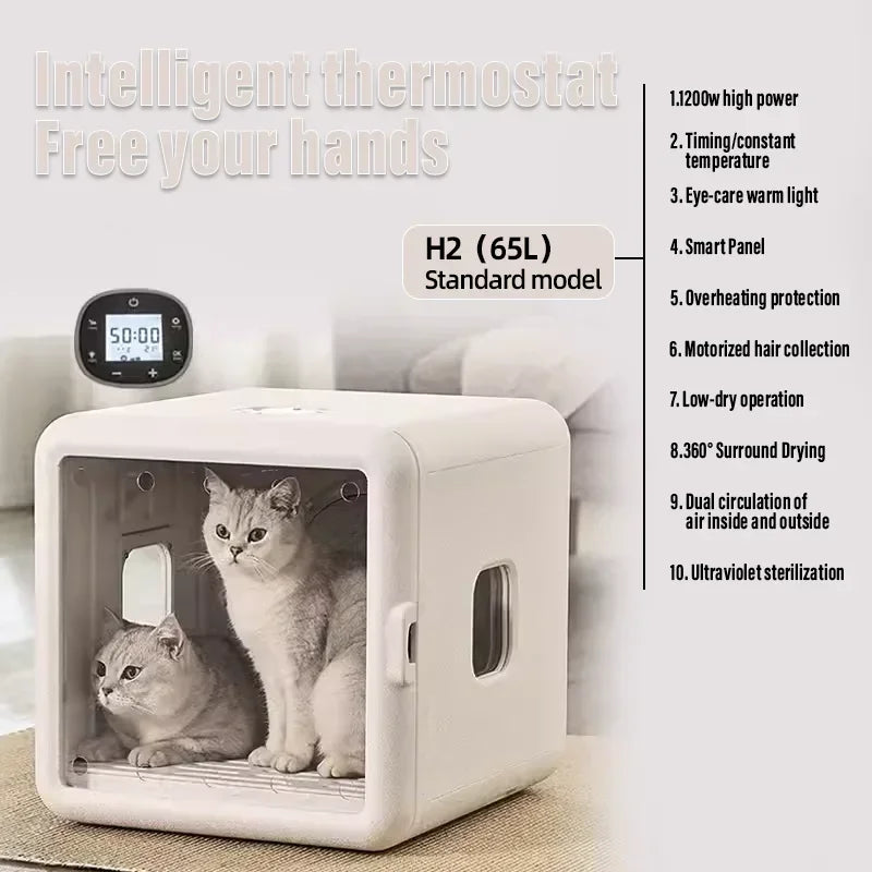 Smart Pet Drying Box Auto Temp Control, Water Sterilization for Cats & Dogs