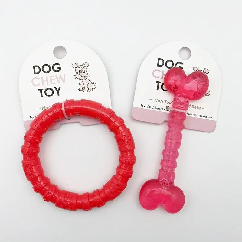 Interactive Rubber Toy Bite-Resistant Bone & Ring for Small Dogs