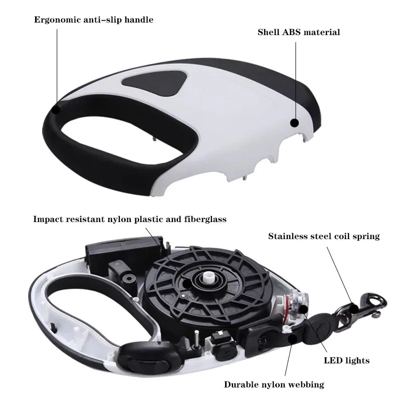 Retractable Pet Leash with LED 3m/5m Fiber Rope for Dogs