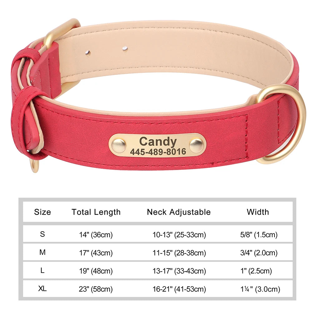 Personalized Custom Engraved PU Leather Dog Collar