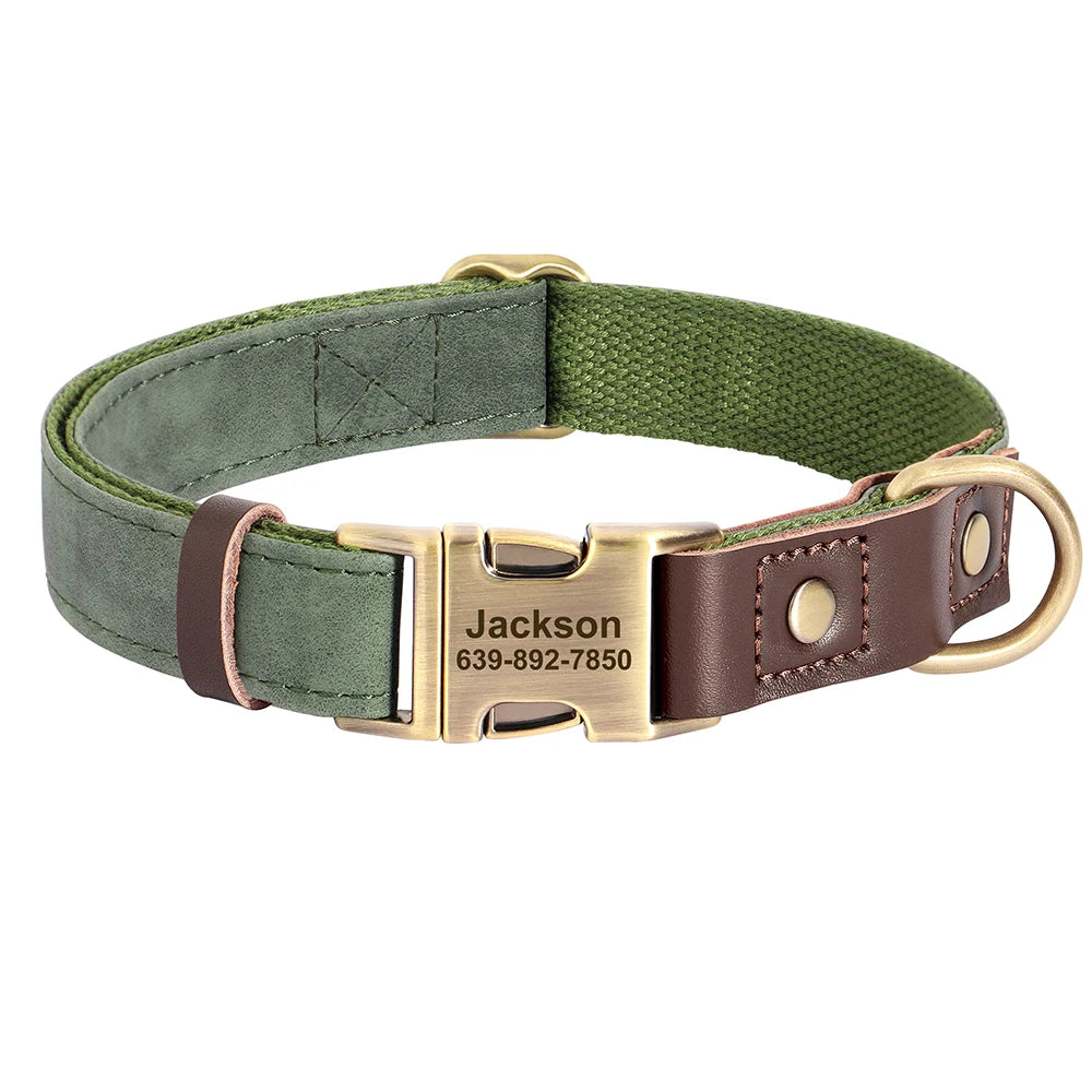 Engraved Pet ID Tag Customized PU Leather Dog Collar