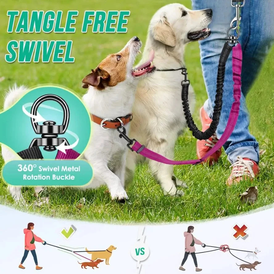 Adjustable Shock-Absorbing 16ft Dual Dog Leash Attachment