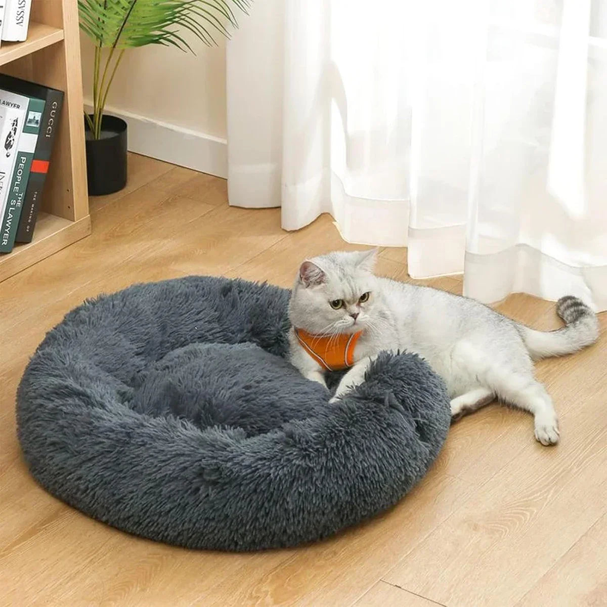 Soft Dark Gray 50cm Round Plush Pet Bed