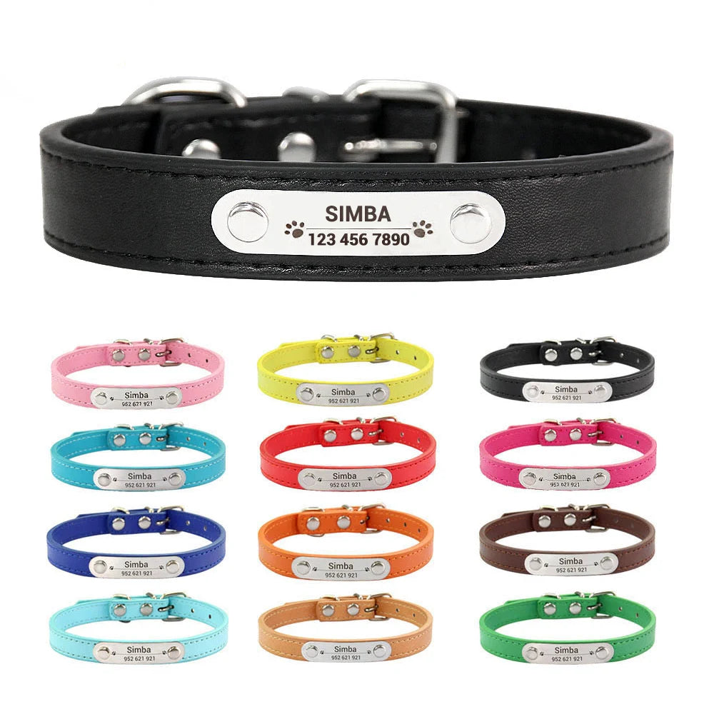 Anti-Lost Design Personalized PU Leather Dog Collar