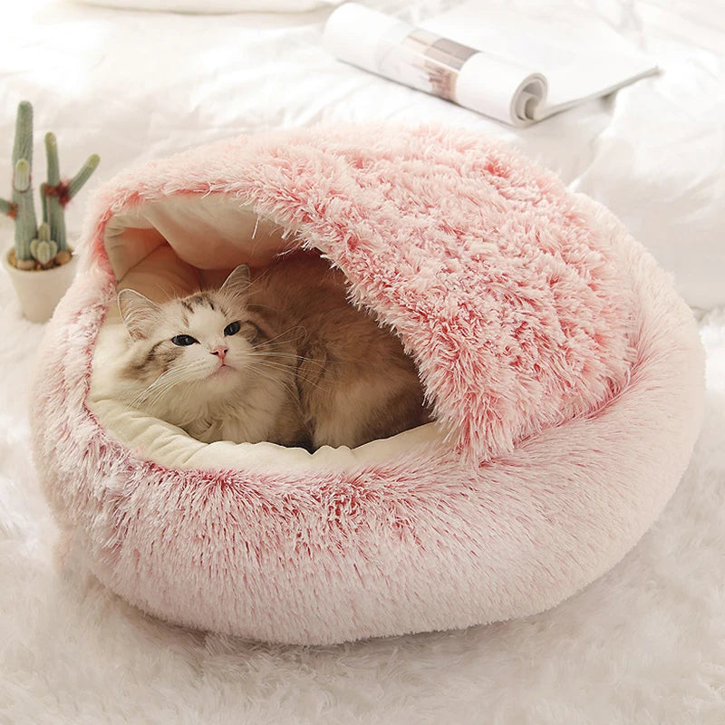 Warm Sleeping Soft Plush Round Pet Bed with Cover