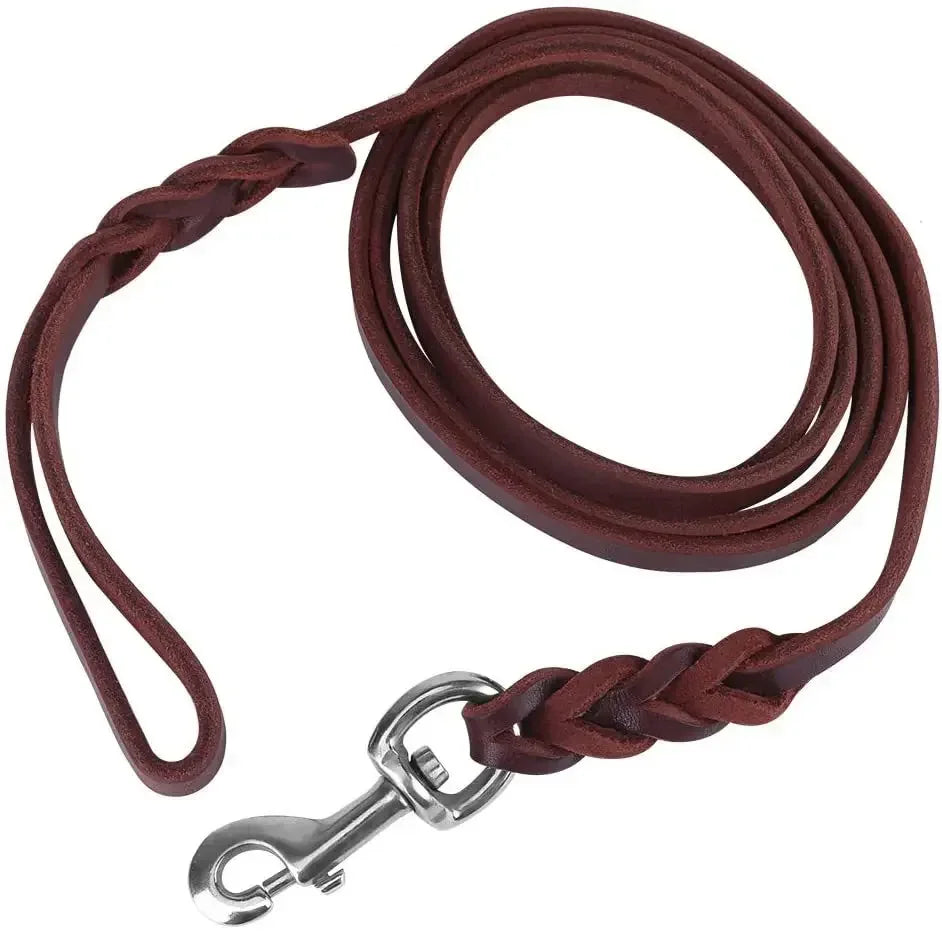 Genuine Leather Dog Leash Braided Training Lead for Medium & Large Pets
