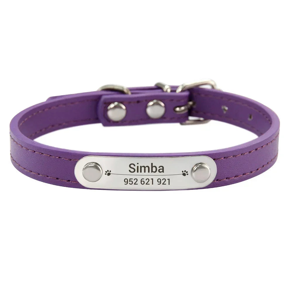 Anti-Lost Design Personalized PU Leather Dog Collar